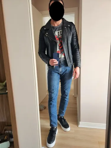 Jaqueta biker de couro pelica Boda Skins Kay Michaels preta tamanho G
