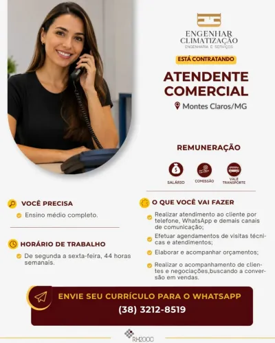 Vaga disponível para ATENDENTE COMERCIAL