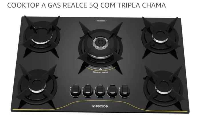 COOKTOP A GAS REALCE 5Q COM TRIPLA CHAMA