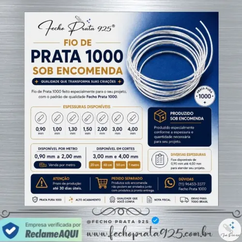 Fio Prata 1000 Pura 99,9% | Joias, Ourivesaria e Condutividade Elétrica