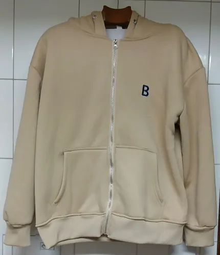 Blusa Moletom Fleece Grosso Acolchoado Bege Tamanho M<br>