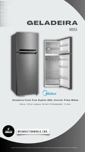 Geladeira Midea inverter 394 litros inox Frost free duplex - nova