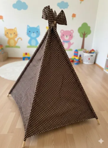 Cabana de pano e madeira infantil para diversão e alegria das crianças 