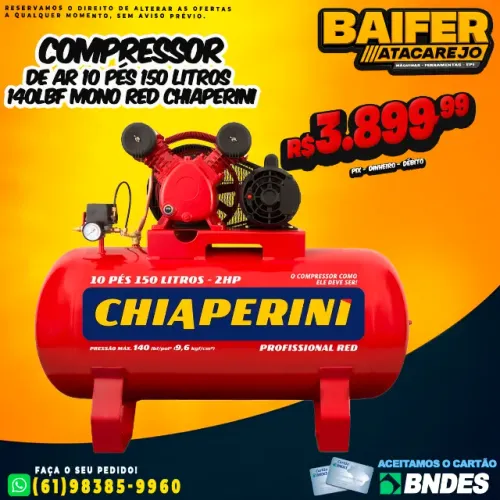 Compressor de Ar 10 Pés 150 litros 2Hp Mono Chiaperini Red