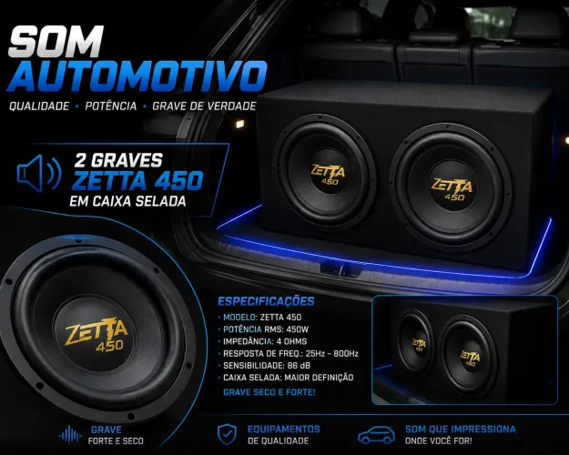 Som automotivo 2 zetta 450rms