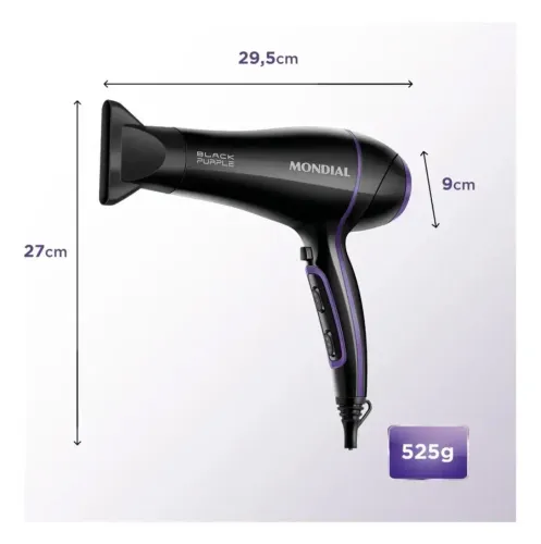 Secador de Cabelo Mondial Black Purple SCN-01 - 2000W (Preto e Violeta)
