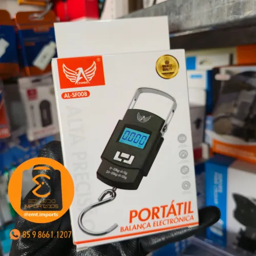 Balança De Mão Digital Portátil com Gancho para Bolsa Mala Peixe de Até 50kg