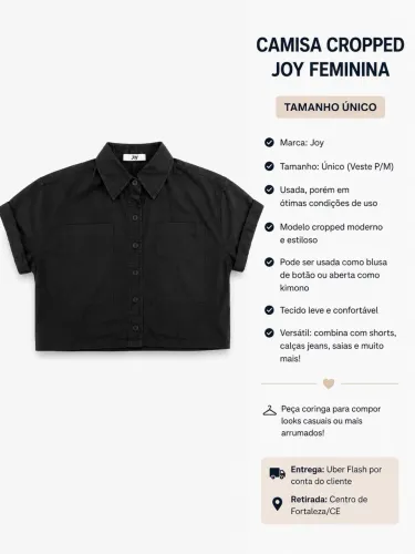 Camisa cropped preta Joy