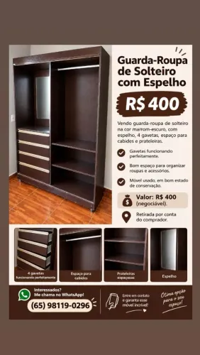 Guarda-roupa de solteiro com espelho