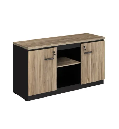 armário baixo credenza c/ 3 prateleira nogal/preto 120x45x72cm