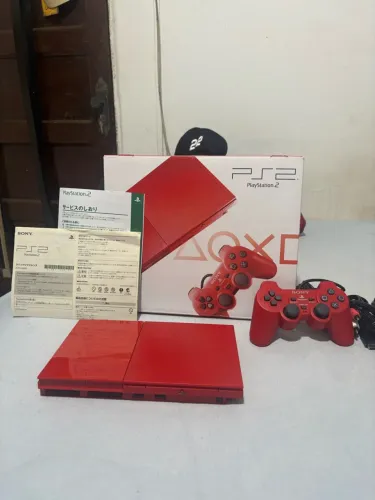 PlayStation 2 Cinnabar Red Completo CIB Japonês Estado Novo
