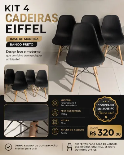 Kit 4 cadeiras elfe pés de madeira
