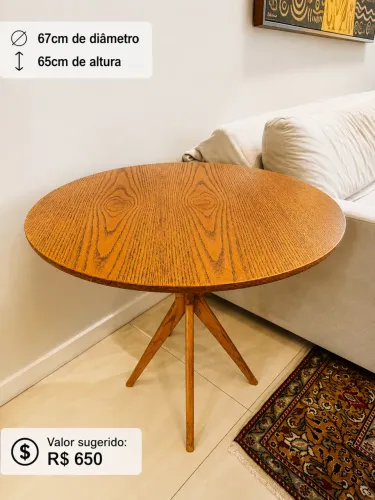 Mesa Lateral Redonda - Design Vintage/Modernista