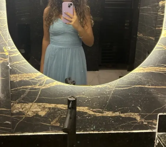 [ABAIXOU O PREÇO] Vestido de Festa Longo Azul Serenity com Brilho e Fenda - Usado 1 Vez