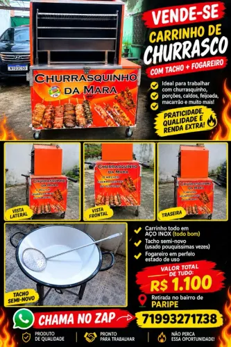 Vendo carrinho de churrasco + tacho e fogão