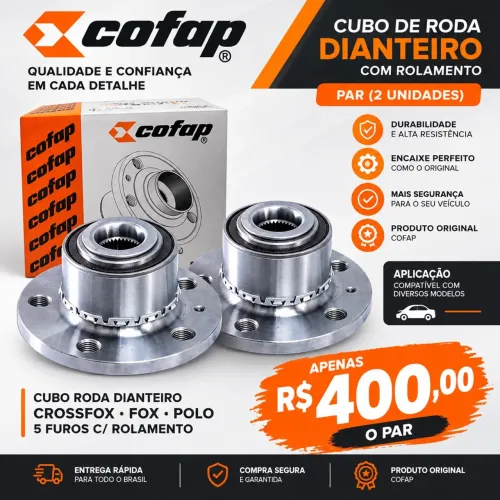 Par Cubo de Roda Dianteiro Cofap com Rolamento 5 Furos Crossfox Fox Polo com abs