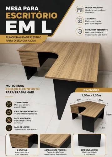 Mesa para escritório em L