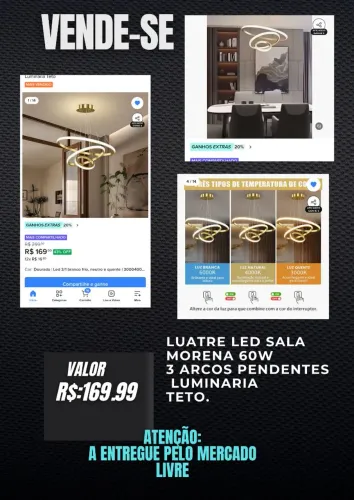 O Lustre Led Sala Moderno 60w, 3 Arcos Pendente.
