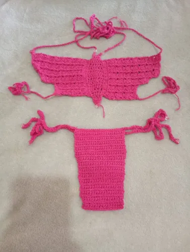 Biquíni em crochê rosa borboleta tamanho P 250 exclusivo!