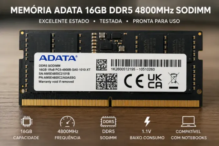 Memória Notebook ADATA 16GB DDR5 4800MHz SODIMM