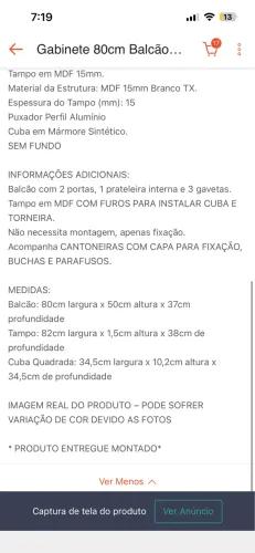 Armário de banheiro com cuba/pia