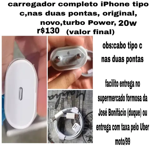 Carregador iPhone original Apple turbo 20w fonte-c e cabo-c nas duas pontas novo r$130