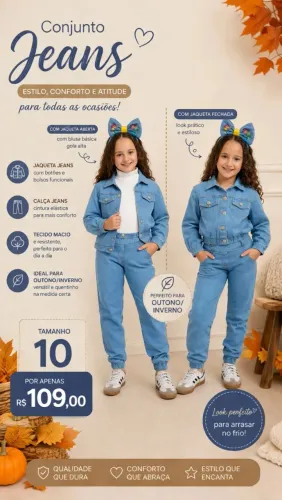 Conjunto Jeans Infantil Menina Novo Tamanho 10