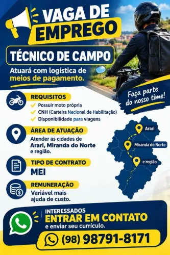 Vaga Técnico de Campo - Arari/Miranda do Norte