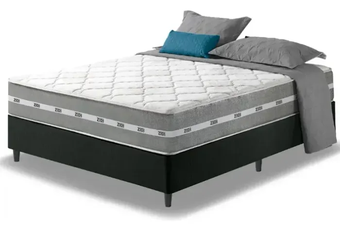 Cama Box Casal Preta Completa Barata com Colchão Cinza Novo