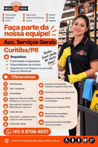 BELLA VILLA CONTRATA | AUXILIAR DE LIMPEZA