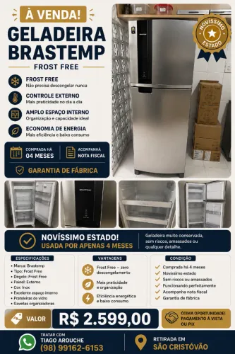 Geladeira/Refrigerador Brastemp Frostfree Duplex 385L cor Inox 110V 04 meses de uso