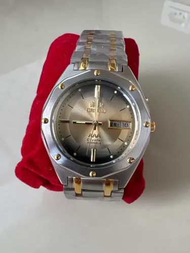 Relogio orient crystal parts dourado 38mm novo aco automático