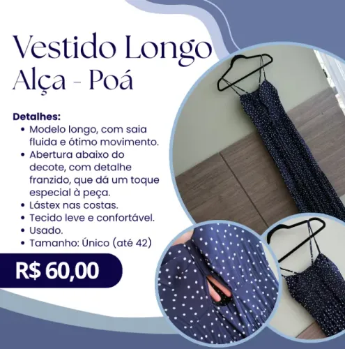 Vestido Longo de Poá com Alça Fina - Tamanho Único