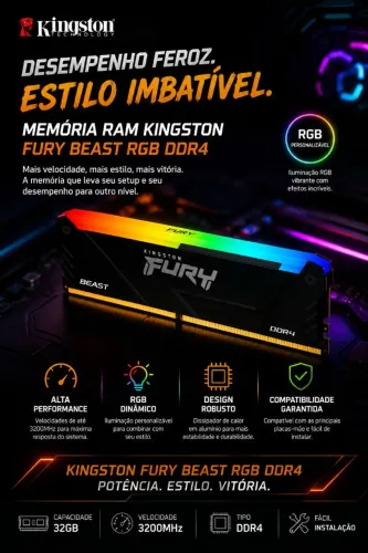 Memória RAM Kingston Furry 32 GB ARGB