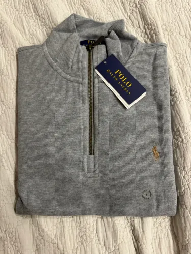 Quarterzip ralph Lauren cinza com cavalo marrom