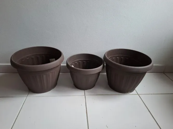 Kit com três vasos para plantas