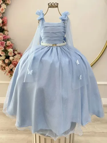 Vestido infantil longo azul claro