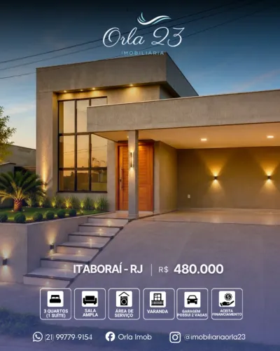 ITABORAÍ, ORLA 23 IMOBILIÁRIA VENDE! EXCELENTE CASA COM 3 QUARTOS E BEM LOCALIZADA.