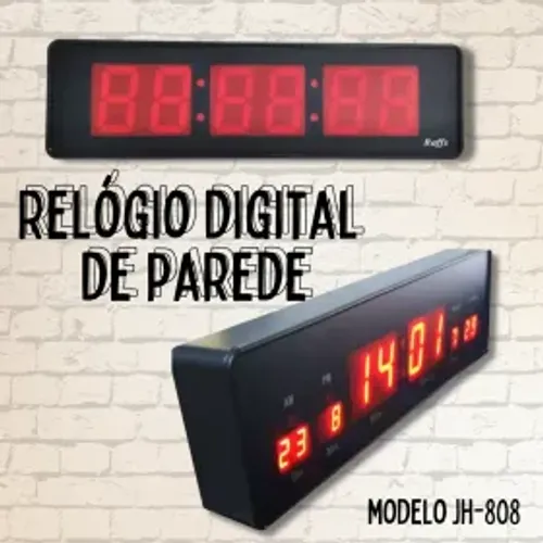 Relógio de Parede Digital Hora Mês Ano Alarme Temperatura JH-808