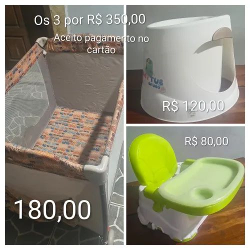 Berço cercadinho / Banheira ofurô / Cadeira alimentação 
