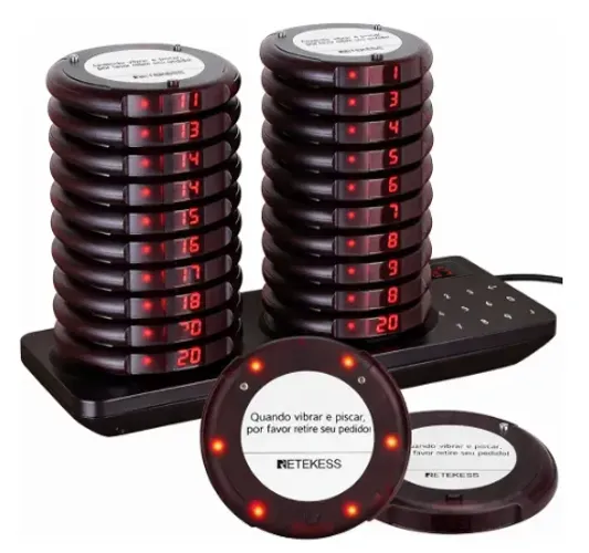 Kit Pager Chamada Sem Fio Retekess com 20 Unidades para Restaurante e Bar