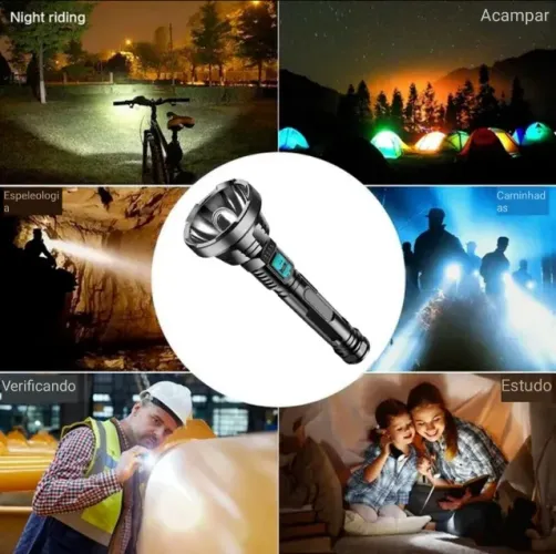  LANTERNA LED GRANDE LUZ FORTE USB RECARREGÁVEL BUILT-IN BATERIA FLASH LUZ COM CAIXA