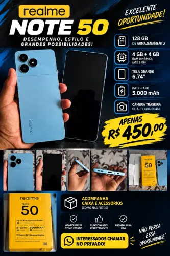 Realme Note 50 128GB + 4GB RAM | R$ 450