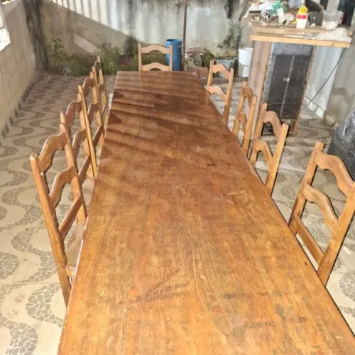 MESA RÚSTICA DE MADEIRA: 3,30X90, COM 10 CADEIRAS RÚSTICA DE MADEIRA