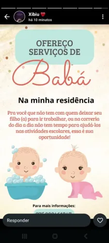 Serviço baba  diarista. cuidadora  folga istagra serviço  gerais  e ajudante de cozinha
