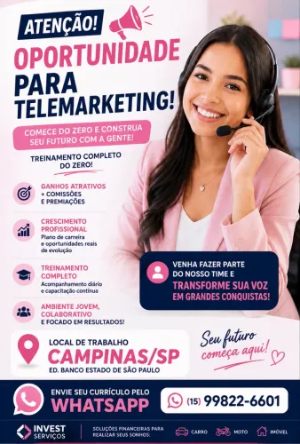 TELEMARKETING ATIVO - SEM EXPERIÊNCIA