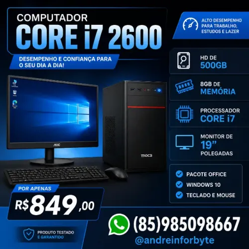 Computador Core i7 2600 8GB de Ram Monitor de 19 polegadas