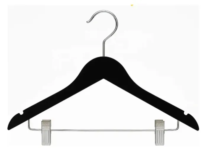 Cabide em madeira com presilha - preto - kit com 10