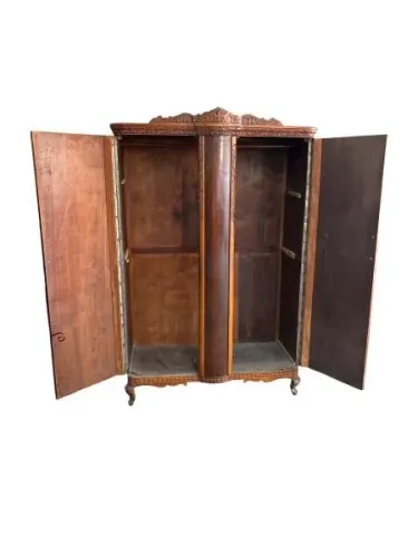 GUARDA ROUPA DE MADEIRA MACIÇA NOBRE DE ESTILO CLASSICO ART DECO - DETALHES ENTALHADOS ORN