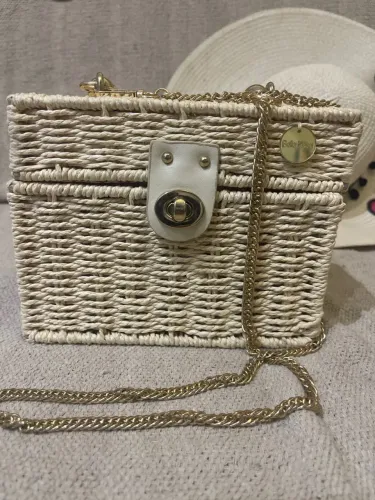 Bolsa elegante de Palha Boto Rosa